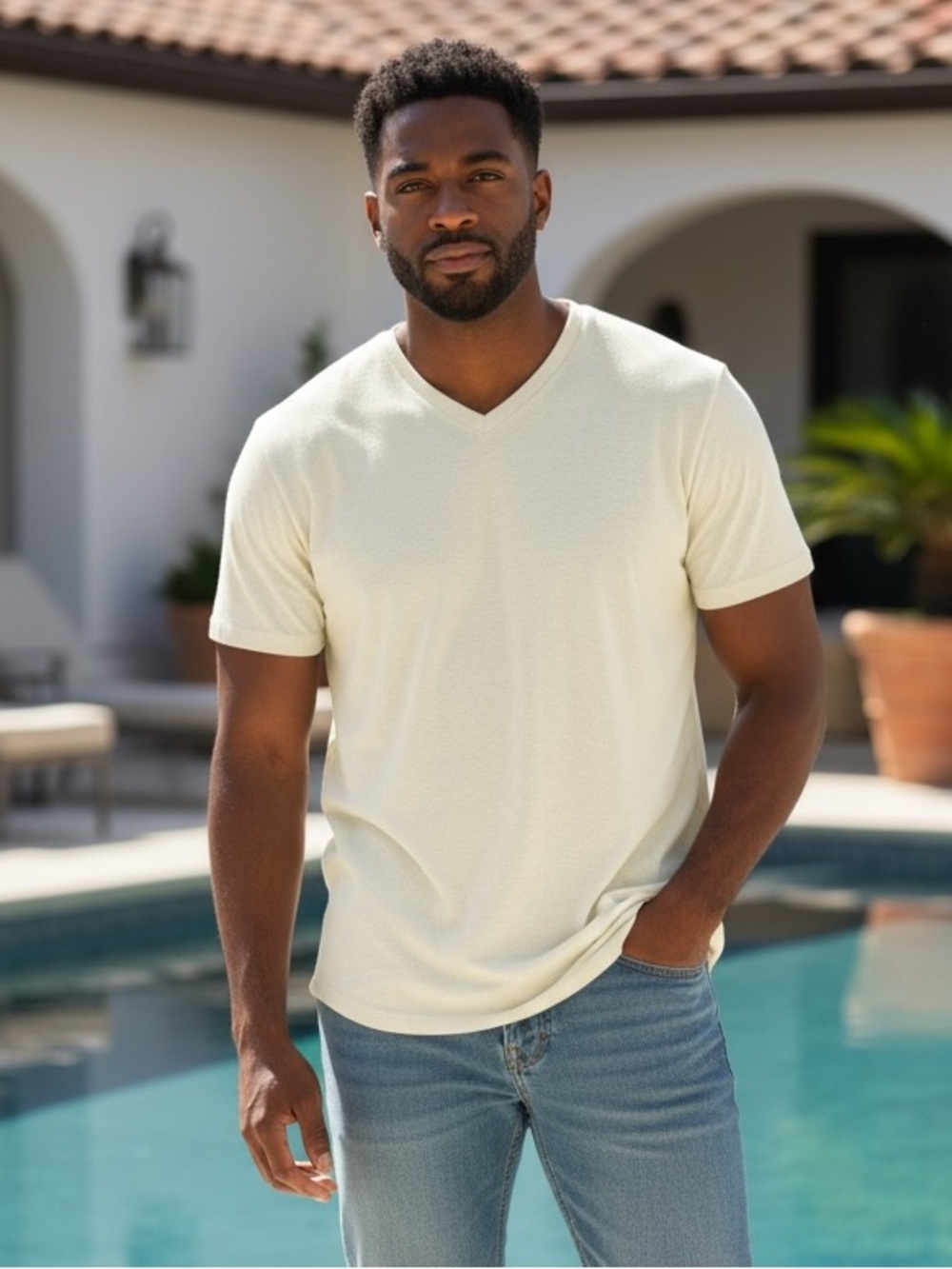 Claiborne Mens cream v neck sweater size large
